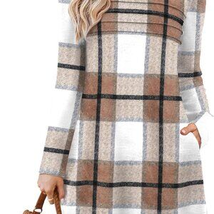 Womens Long Sleeve Tunic Dress Fall Fashion Sweater Dress with Pockets Pleated F